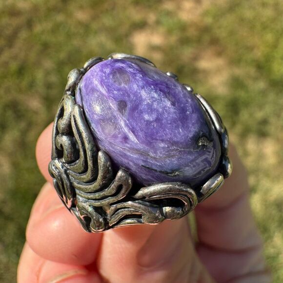 Carolyn Pollack Ring Size 8 Purple Charoite Sterling Silver 925 Filigree Vintage - Picture 5 of 14
